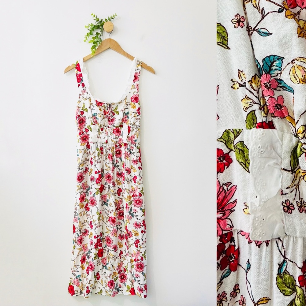 As You Wish NWT Floral Milkmaid Cottagecore Eyelet Midi Dress